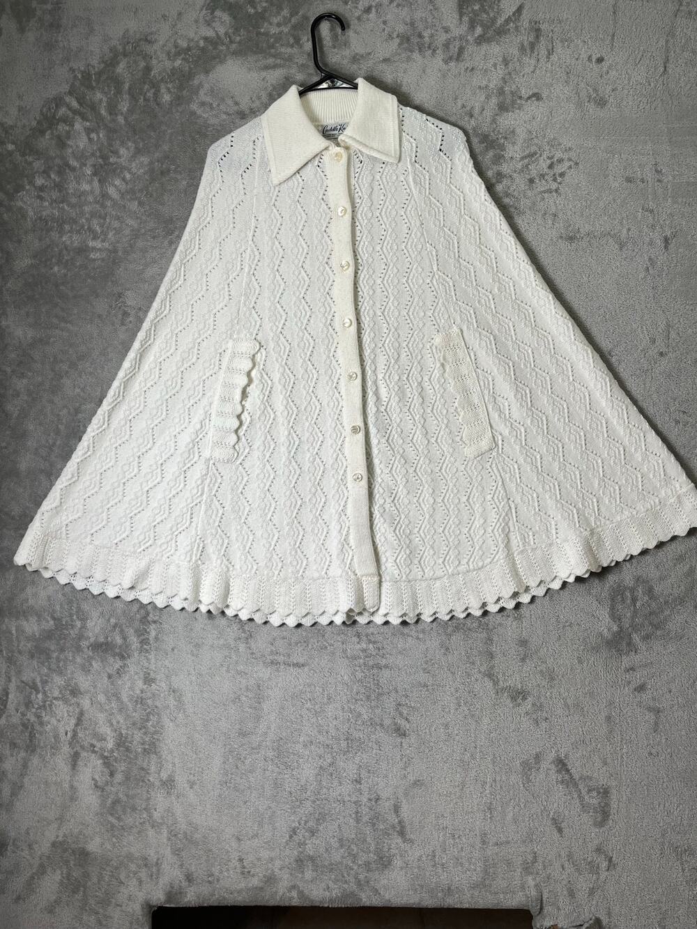 Vintage Crochet Knit Cape Poncho Button Front Cottagecore Coquette Grannycore XL